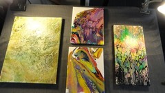 SET OF 4 ABSTRACT CANVAS PAINTINGS TWO: 8″ X 10″, ONE: 7″ X 14″, ONE: 12″ X 16″