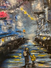 Cyberpunk Painting Cityscape Original Art Abstract Artwork City Wall Art Large