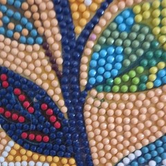Abstract Textured Dot Painting on Canvas Birds Tree Leaves Unframed Single