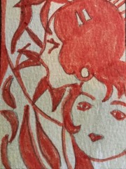 ACEO watercolor art by PJ, art card 2.5 x 3.5: besties. Friends