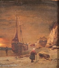 RARE Eberhard Fiebig Oil Painting on Canvas of Coastal Town & Sunset! NICE!