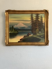 Framed Oregon Original Painting Mountain Sunset Lake Landscape