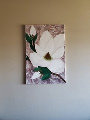 Handmade Painting Acrylic Wood Frame 24x16x0.5in Art Decor Flowers Magnolia