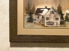 Winter Sky VTG MCM signed by artist watercolor, 1950’s, framed 17 1/2″ x 13 1/4