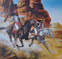 JAMES E. SEWARD (1926-) ORIGINAL OIL PAINTING APACHE „GERONIMO“ ON HORSEBACK