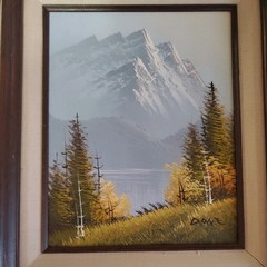 Signed Original Oil Paint On Canvas Wood Frame Mountain Trees Wilderness