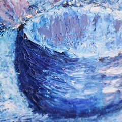 Original Vintage Mid-Century Impressionist Still Life Oil Painting Blue Bottles