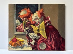 Famous Clown Painting By Veres Mid Century Portrait Circus MARGO CLARK VINTAGE