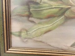 Antique 1908 oil pastel painting peaches flowers framed signed Mary Brower