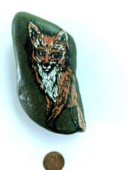 HAND PAINTED RIVER STONE ART “ Animal Fox“ by Yellow Paw Collectible Rocks