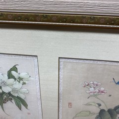 Vintage Framed Chinese Silk Painting, Style Frame, Floral Rose Art 25×13 inch