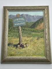 JANIS WILKEY PAINTING COWGIRL HEAVEN WOOD SIGN LANDSCAPE REGIONALISM AMERICAN
