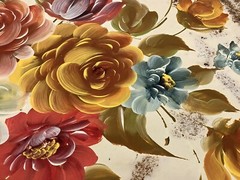 Vintage Handpainted Large Cream Tea Tray Flowers Rusty Folk Art Tole Cottagecore