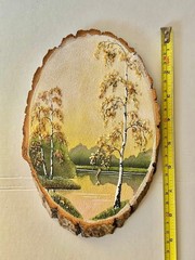 Woodcut Painting Sand Wall Art Plaque 12 Inches with White Birch Trees Lot 2