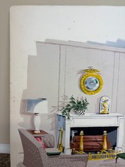 Mid Century Gouache Painting Rendering Board Signed Dick West Ad Interior Design