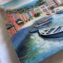 Vintage Ceramic Painting Harbor of Portofino Italy Hand Painted