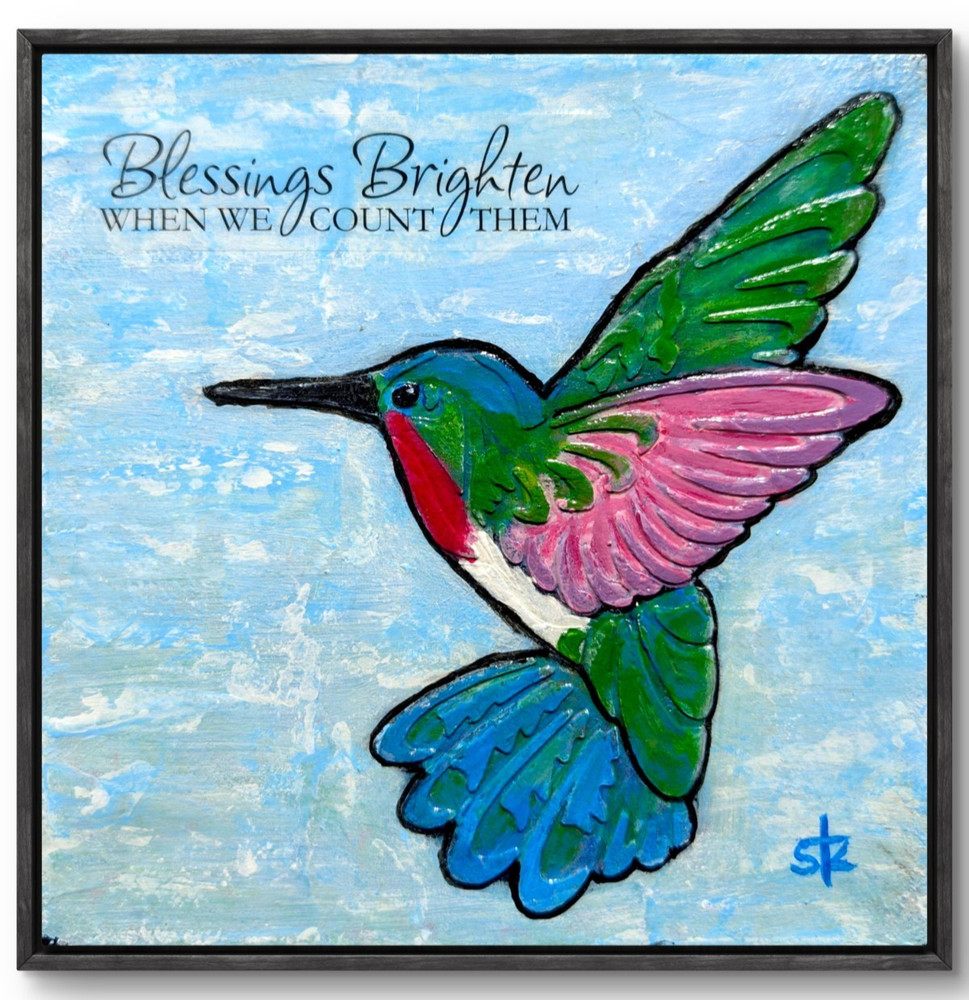 Hand Painted Hummingbird 6×6 Canvas Painting Texture Inspirational Home Decor