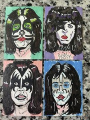 KISS CARD – ACEO Art Sketch 2.5 X 3.5 Rock Music Painting Drawing Paper Ink