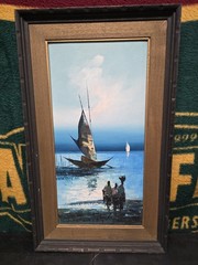South East Asian Mcm Mid Century Impressionist Coastal Landscape Oil Painting