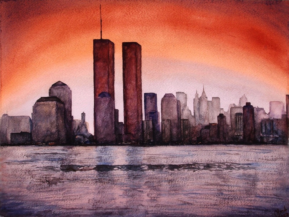 Cityscape Watercolor Painting New York City Landscape Original Art Gift Decor