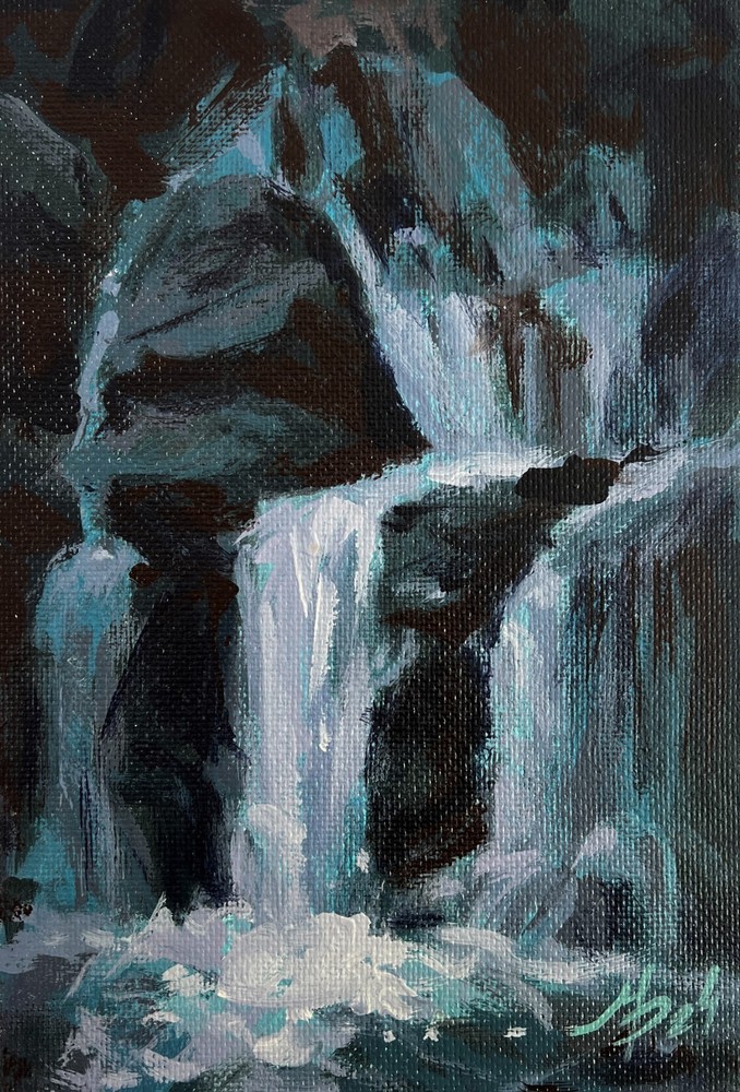 Acrylic Painting Mountain Waterfall M. Patskan Unframed Original nAAA4911