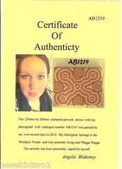 #AB1219. ABORIGINAL ART BY ANGELA BLAKENEY WITH CERTIFICATE OF AUTHENTICITY