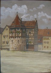 Aquarell Um 1900 Stuttgart Häuser Fachwerk Altstadt Antik Vedute Schellenturm