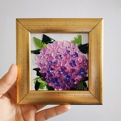 Hydrangea Painting Impasto Oil Painting Floral Art Original 3 D Art 4×4″