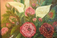 Folk Art (Self Taught, Outsider) Still Life Painting of Roses & Lilies in a Vase