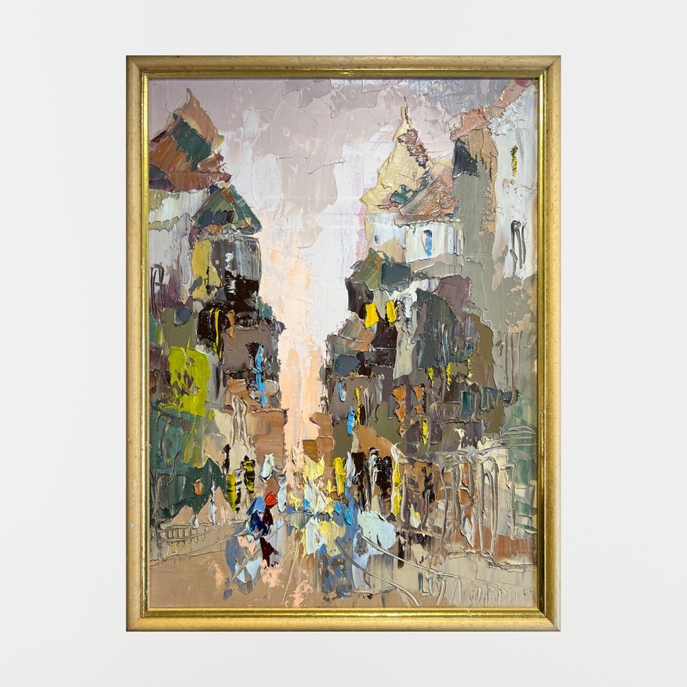 Oil painting City Ukrainian painter Canvas Framed original Decor cityscape art