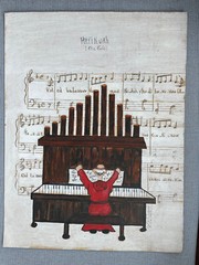 Jewish oil painting the hope 1977 organ player Judaismus