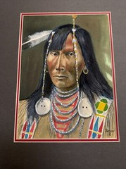 PAUL SOLLOSY PAINTING NATIVE AMERICAN INDIAN CHIEF PORTRAIT TRIBAL LISTED FAMOUS
