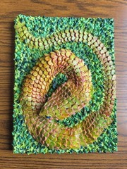 Handmade Clay Snake On Canvas Reptile Acrylic Paint