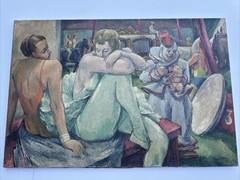 ANTIQUE PAINTING IMPRESSIONIST CIRCUS WOMEN ART DECO BUCHHOLZ LISTED LARGE OIL