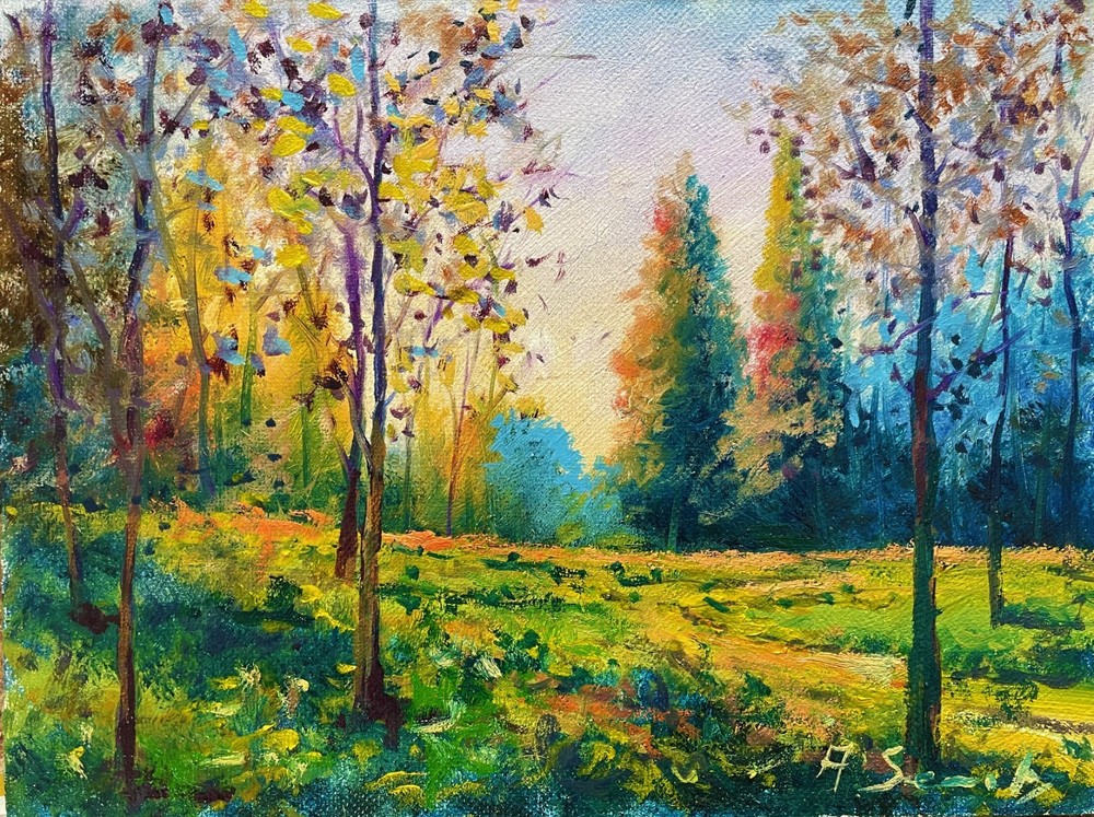 Large 12×16 Original Oil Painting Autumn Landscape Impressionist Forest Art Deco