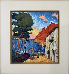 Paul Signac Oil On Heavy Paper in The style of. 1863-1935 Matted Framed, signed