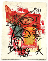 Original Art “Buddha’s Hand” Artwork Signed Asian Fusion Collage Painting 9”x12”