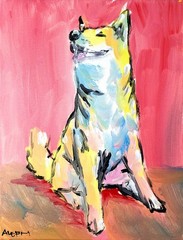 Original Abstract Dog Painting Canvas Neo Expressionist Fine Art Decor 11×14
