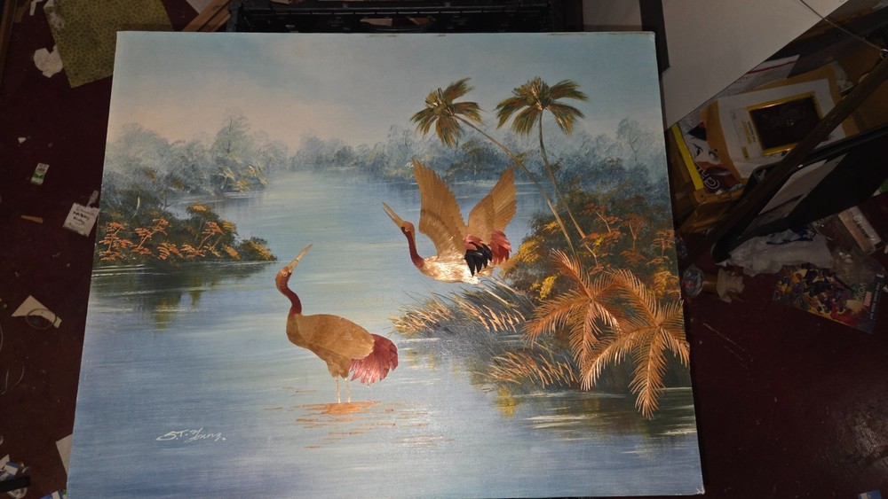 S T Young Original Oil Painting mixed media wood and oil on canvas