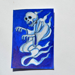 ACEO Original Art Blue Ghost Halloween Horror Acrylics Not a print signed