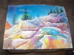 Original Watercolor By Peg Humphreys, Boulder Hill in Lake Tahoe 20″x25.75″