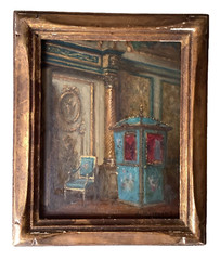 19thC Leonce De JONCIERES (1871-1952) Sedan Chair Interior Castle Versailles Oil