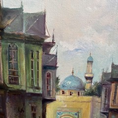Vintage Oil Painting Constantinople City Scene Mosque Framed 25×21”