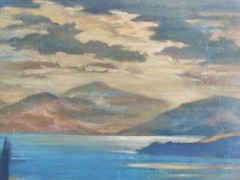Impressionist Painting Landscape Sea Artificial Lake 1970