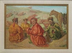 LISTED BORIS VASSILOFF Sd ORIG O/B MONGOLIAN HERDSMEN FIGURES in LANDSCAPE
