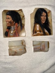 Pair Of Native American Paintings on Rocks Southwest Decor Well Done Read Descr