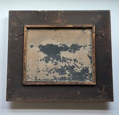 Antique Oil On Board Landscape Painting Water and House and Ornate Gesso Frame