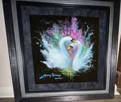 ORIGINAL James Coleman oil painting: „We Are One“. 2 Swans, with COA. Stunning