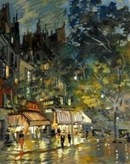 Art Giclee Print Night Paris street Oil painting Hd Printed on Canvas L582
