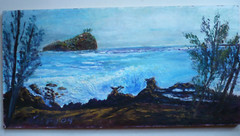 AL VALPY, COASTAL COAST HAWAII, LANDSCAPE MAUI VIEW ROCKY COASTLINE WAVE SIGNED